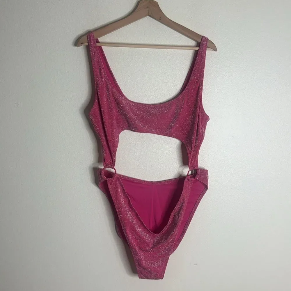 Skims pink glitter sparkle sexy cutout monokini swimsuit one piece size 3X